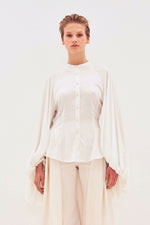Gathered Circle Sleeve Fitted Satin Shirt