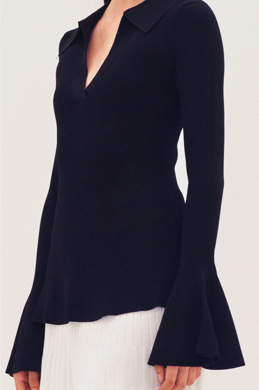 Flared Cuff Fitted Rib Knit Top