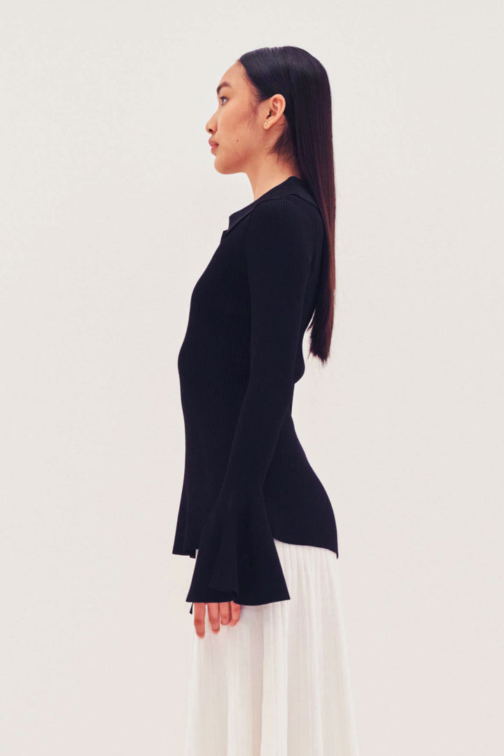 Flared Cuff Fitted Rib Knit Top