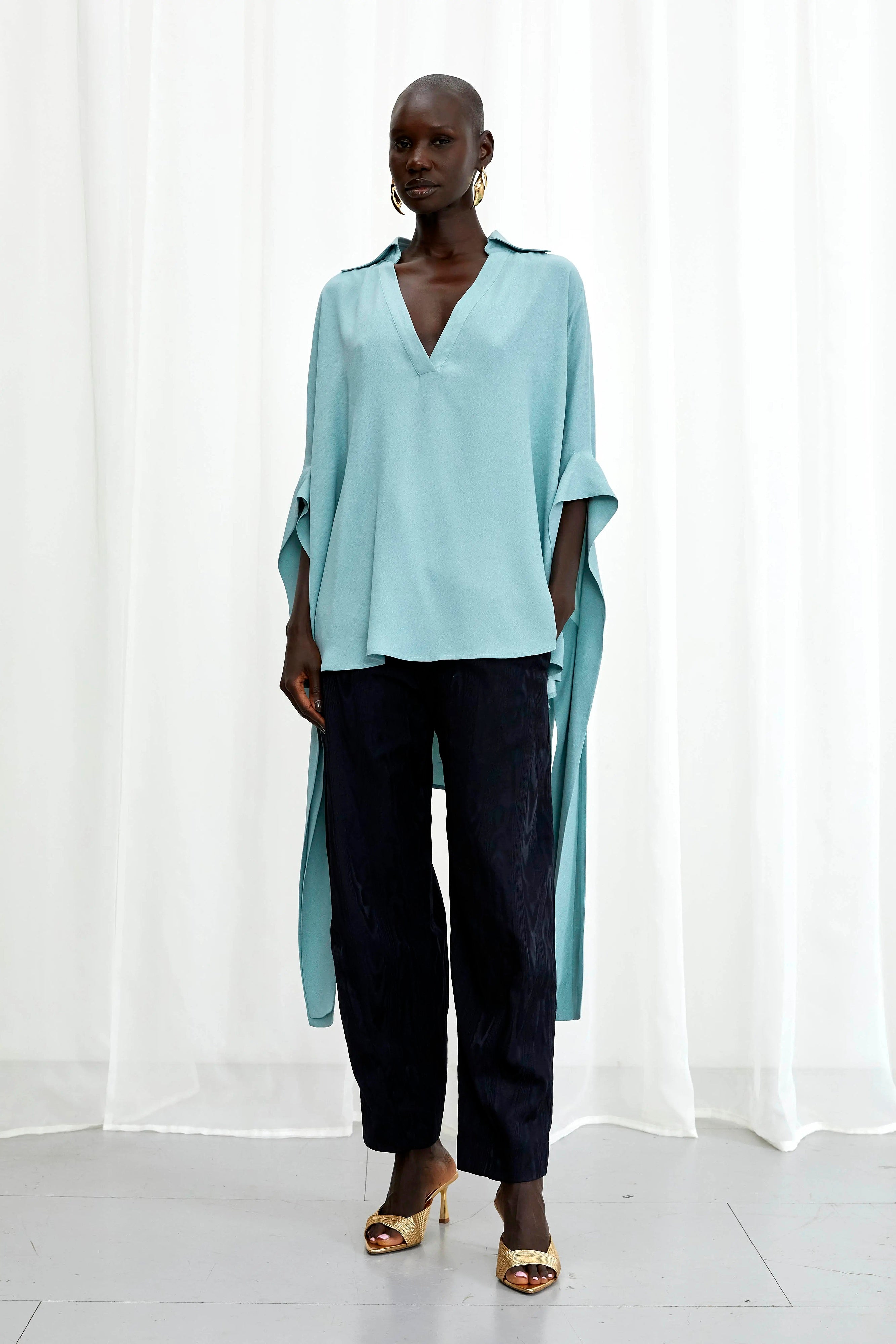 【TOMORROWLAND BUYING WEAR】palmer//harding Tandem シャツ Tandem Shirt, blue cotton extended cuff A-line shirt