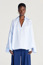 Fracture Shirt, blaues A-Linien-Shirt aus Baumwolle