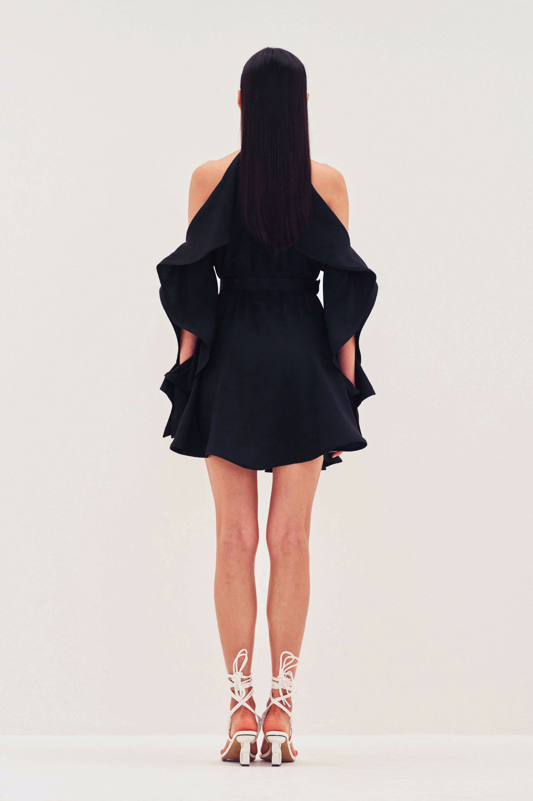 Exposed Shoulder Flounce Sleeve Mini-Dress