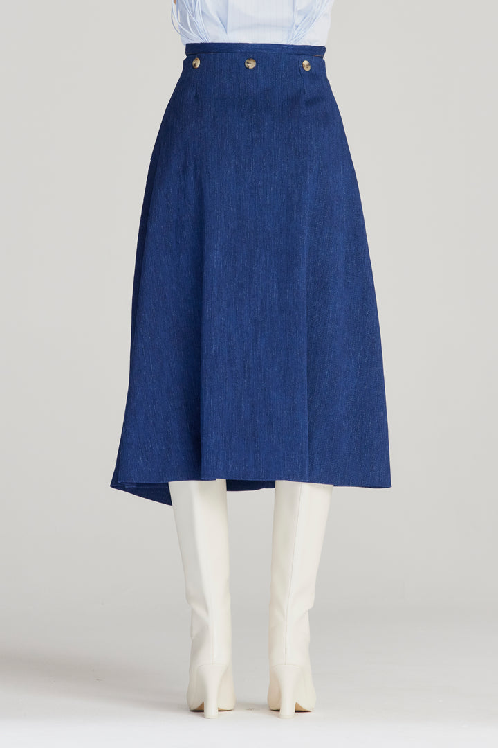 Reveal Skirt, Verwandlungsrock aus Indigo-Denim