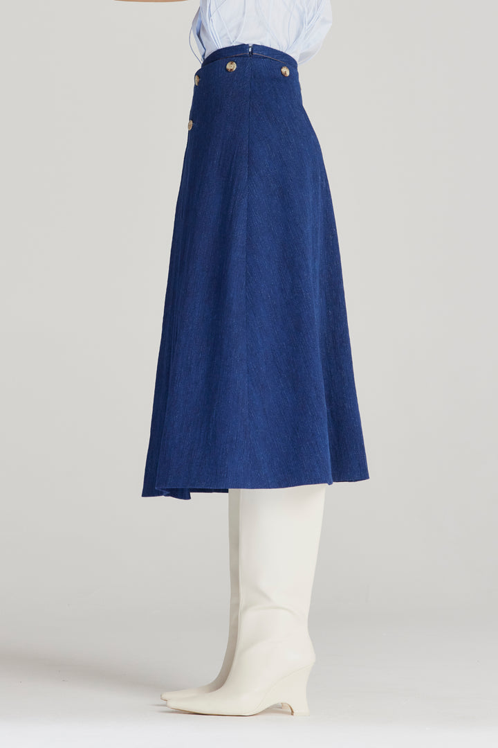Reveal Skirt, Verwandlungsrock aus Indigo-Denim