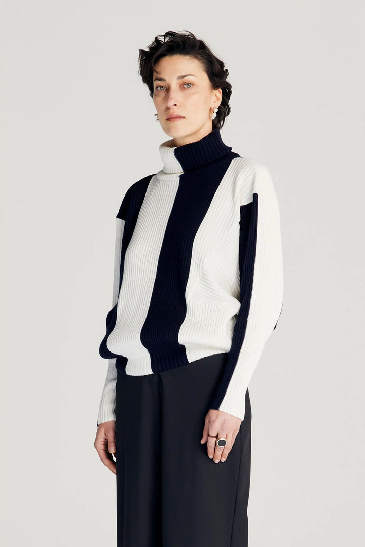 Paragon Jumper, navy striped wool loose jumper