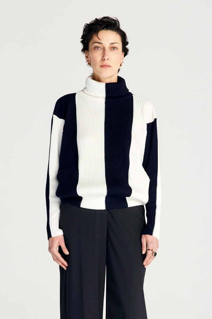 Paragon Jumper, navy striped wool loose jumper