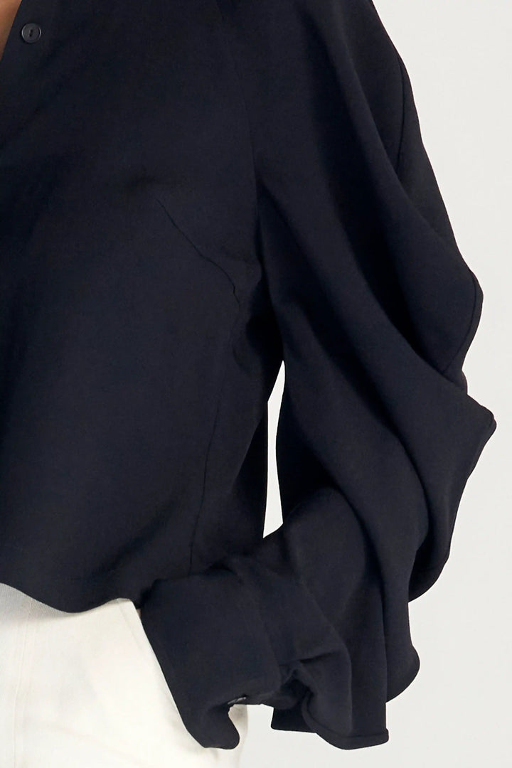 Plenitude Shirt,  black crepe cropped draped sleeve shirt