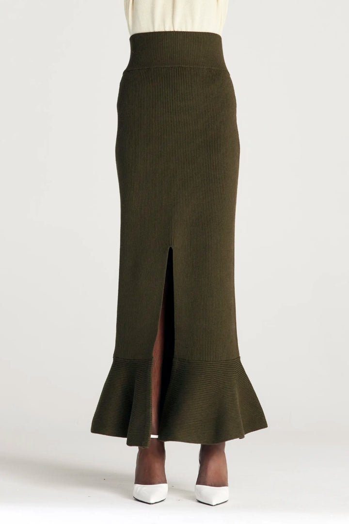 Jupe Plénitude, jupe longue en maille kaki