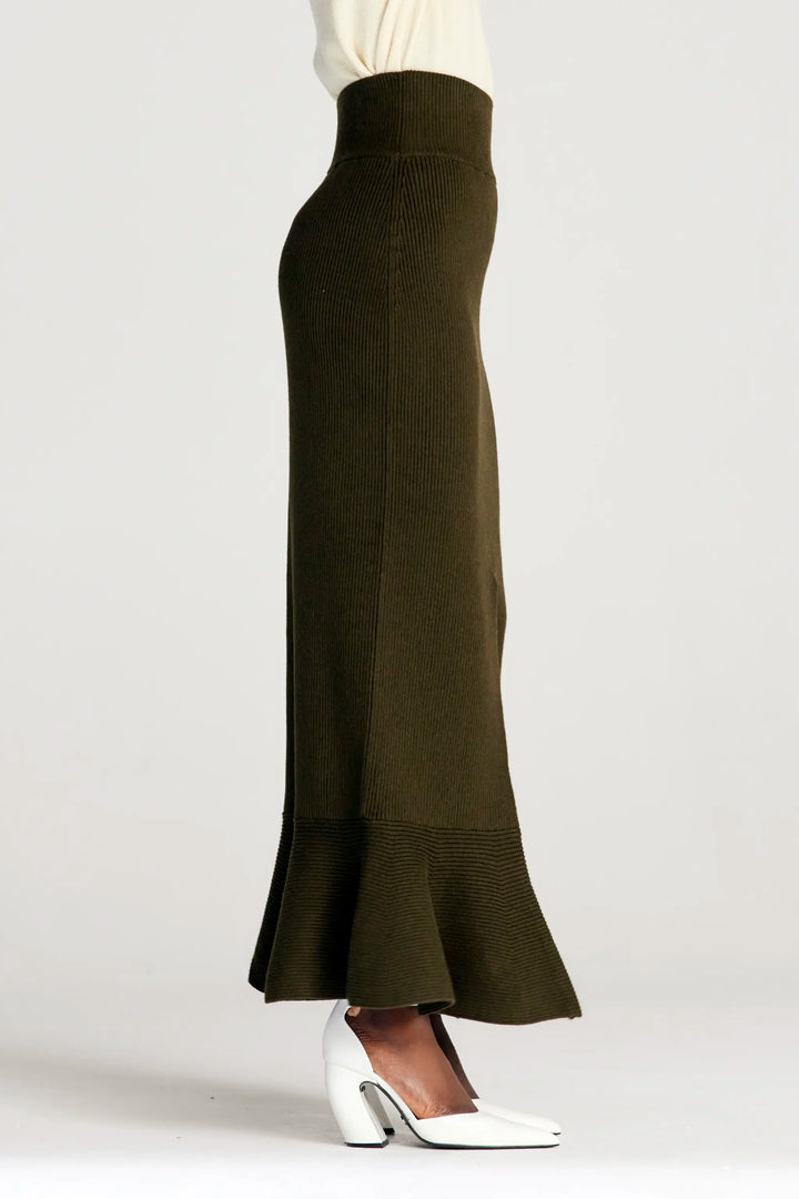 Jupe Plénitude, jupe longue en maille kaki