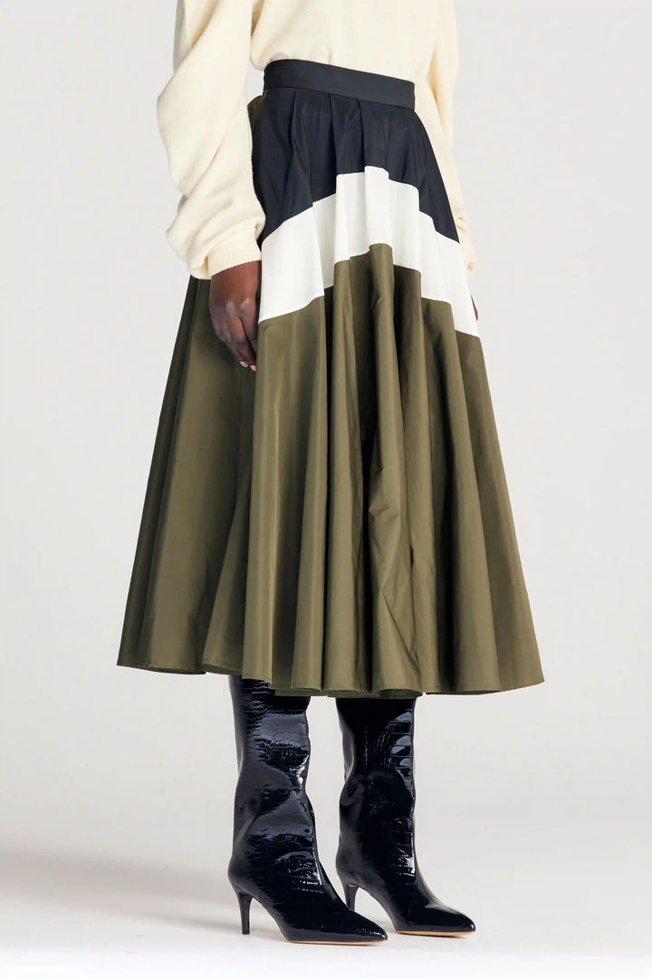 Odyssey Skirt, khakifarbener Midirock aus Taft