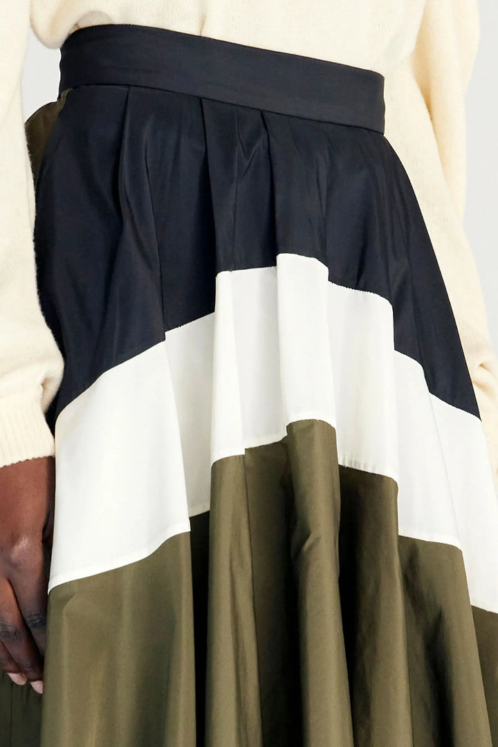 Odyssey Skirt, khakifarbener Midirock aus Taft