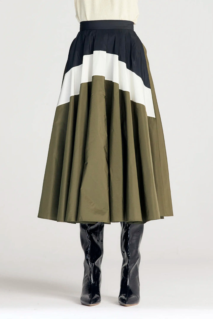 Odyssey Skirt, khakifarbener Midirock aus Taft