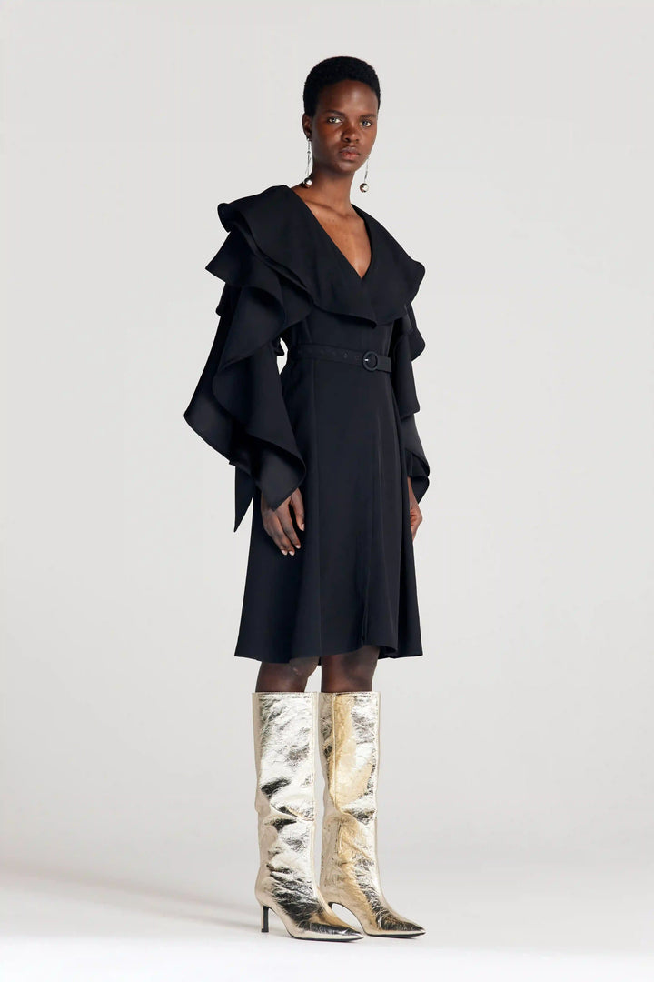 Wanderlust Midi Dress, black crepe knee length dress