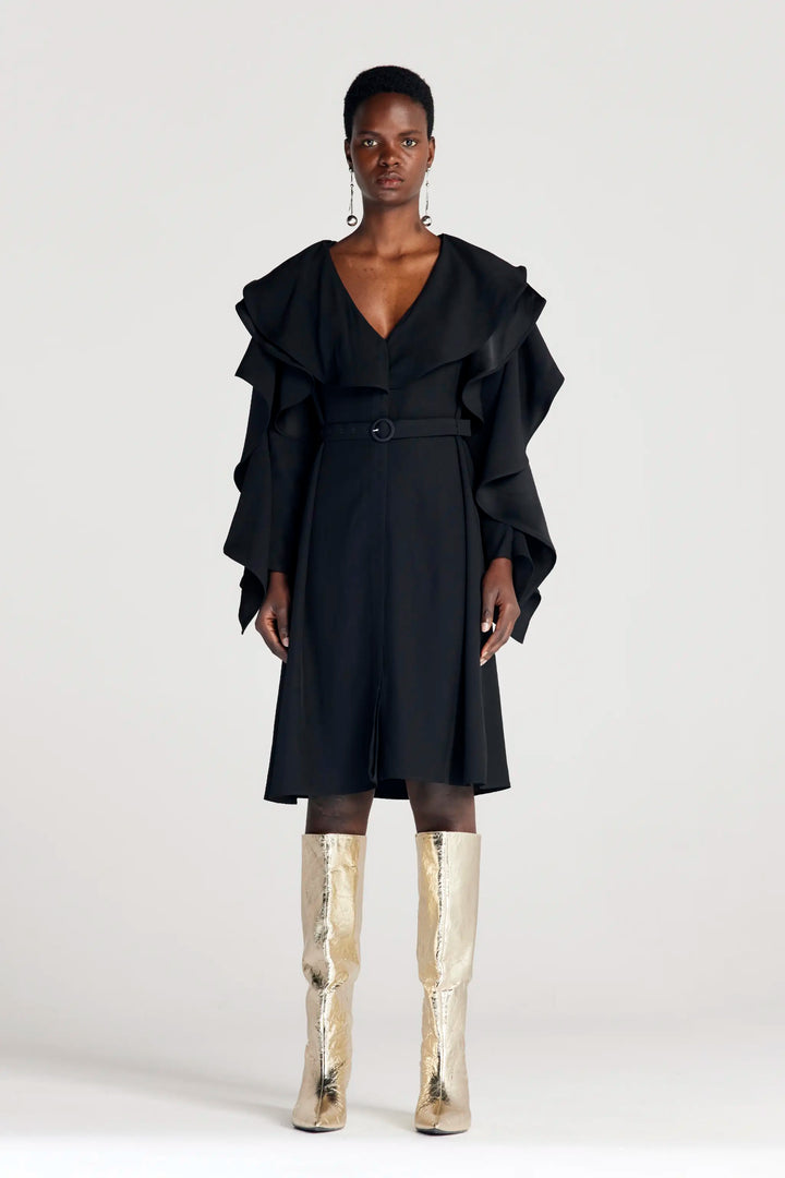Wanderlust Midi Dress, black crepe knee length dress