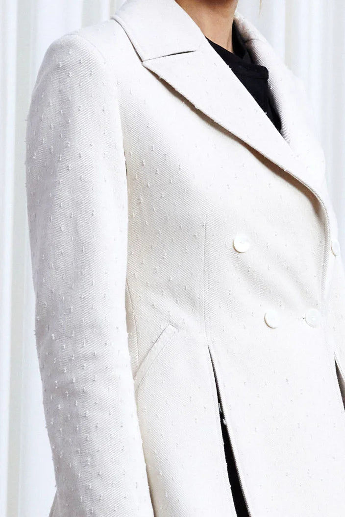 Refuge Blazer, ecru textured denim fitted blazer