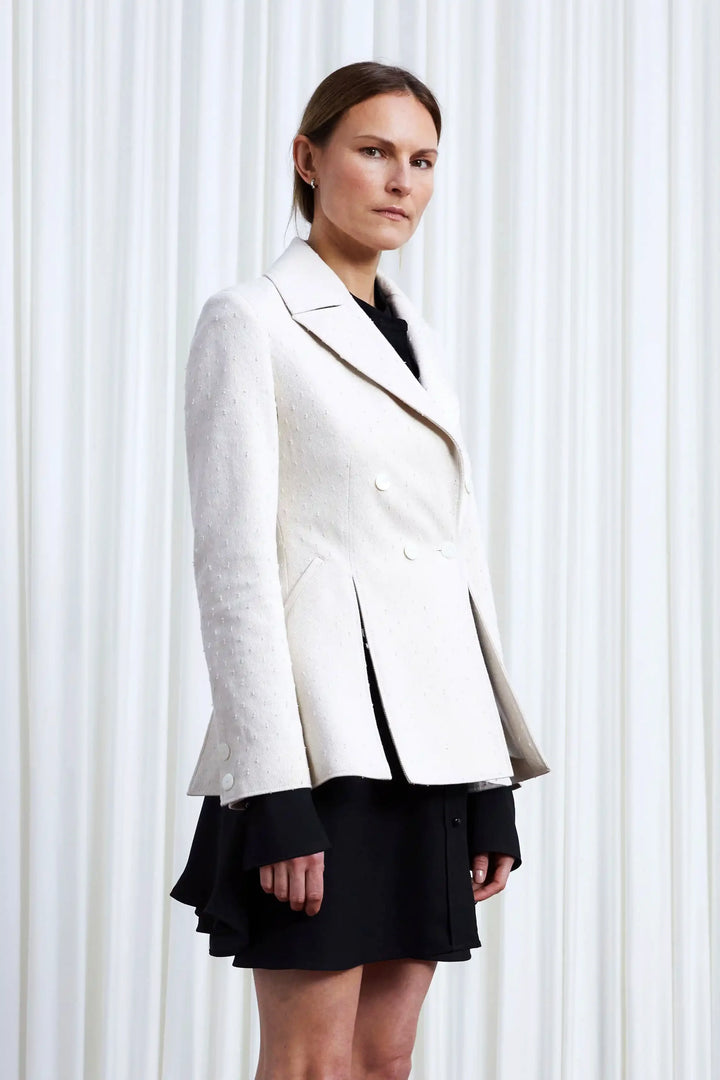 Refuge Blazer, ecru textured denim fitted blazer