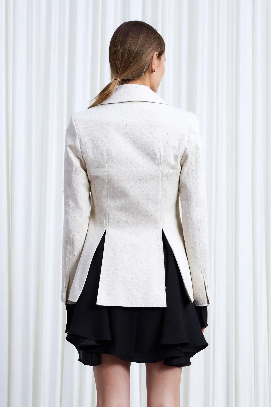 Refuge Blazer, ecru textured denim fitted blazer