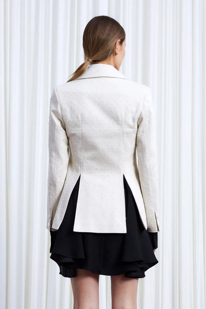 Refuge Blazer, ecru textured denim fitted blazer