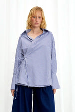 Love Revisited Shirt, blue striped cotton wrap shirt