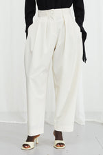 Pantalon Solo, pantalon plissé en laine ivoire