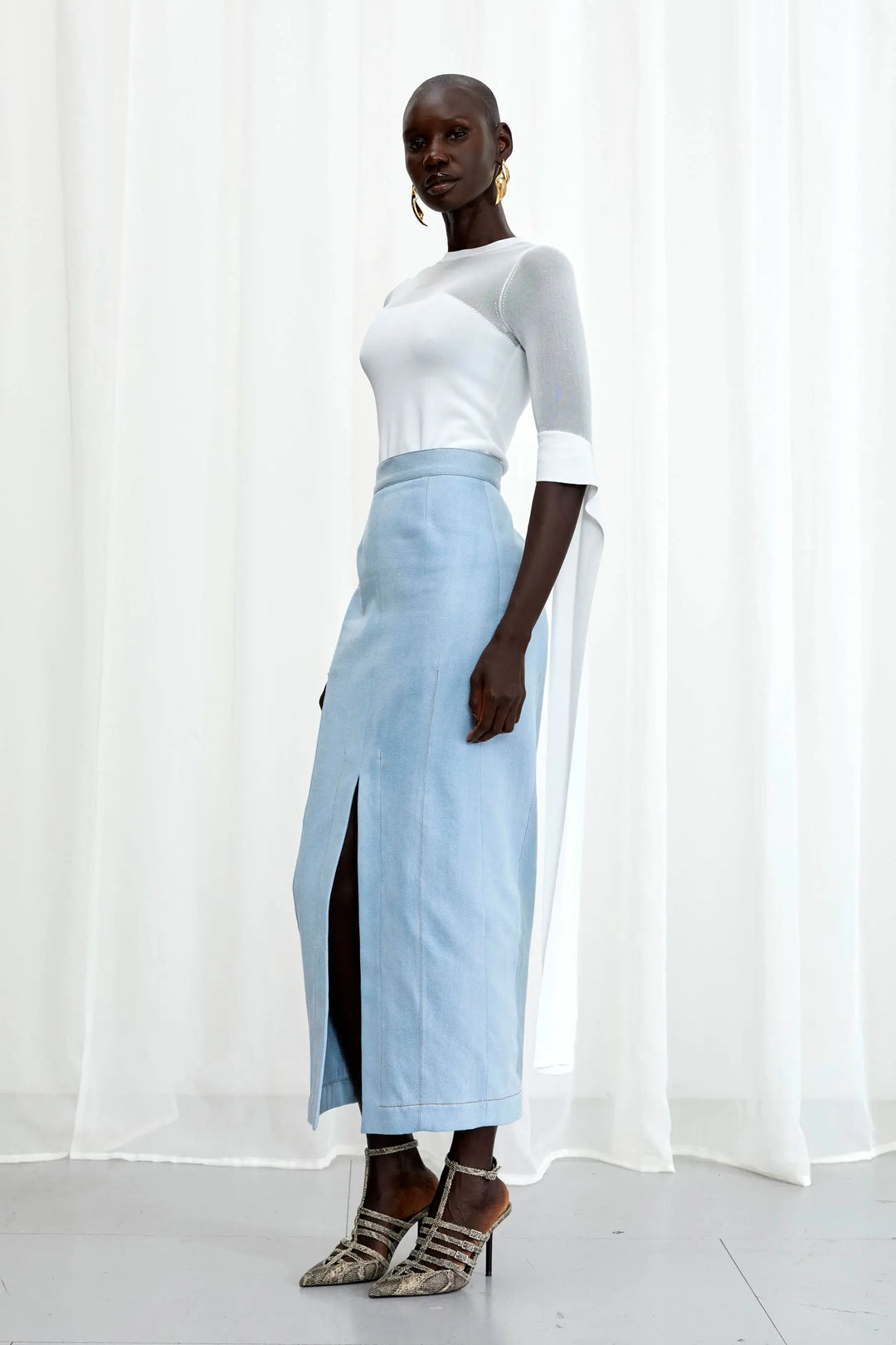 Ardour Skirt, blue denim split skirt