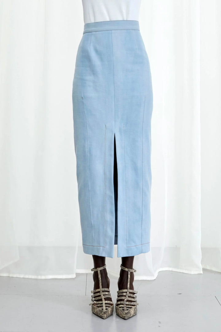 Ardour Skirt, blue denim split skirt