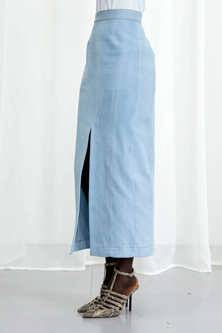 Ardour Skirt, blue denim split skirt