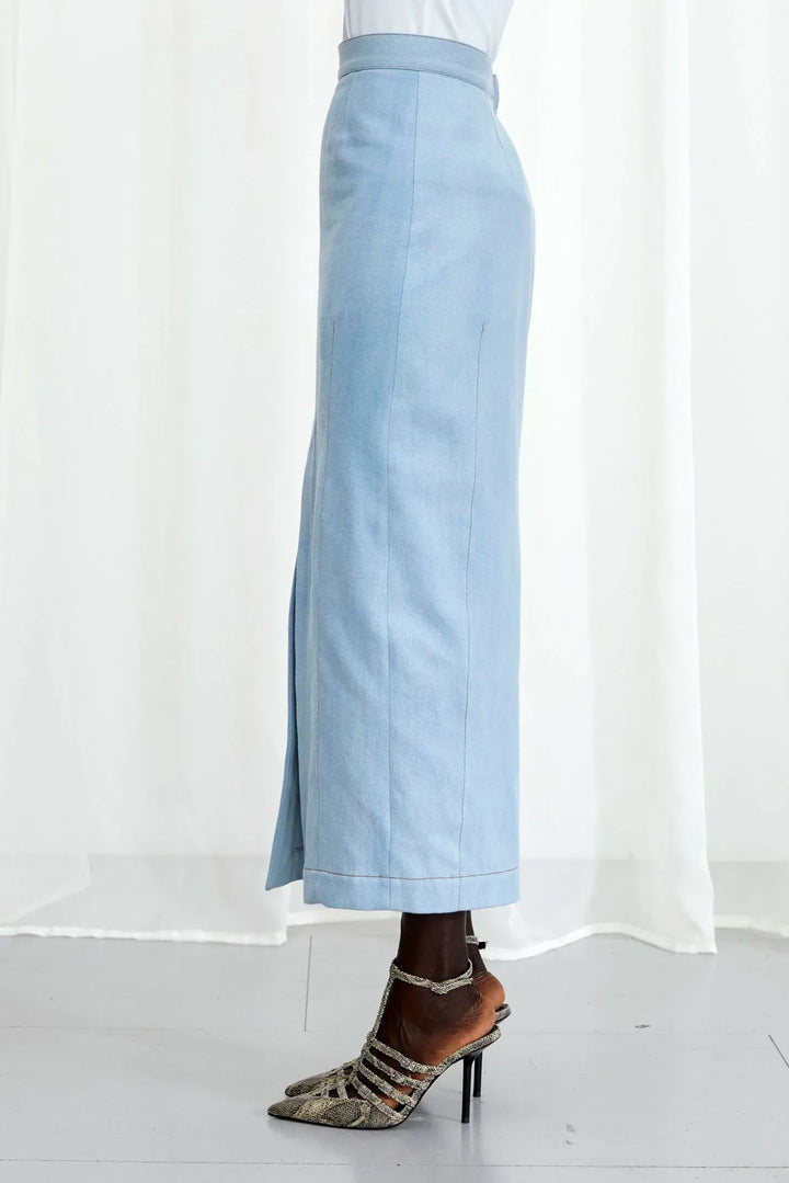 Ardour Skirt, blue denim split skirt