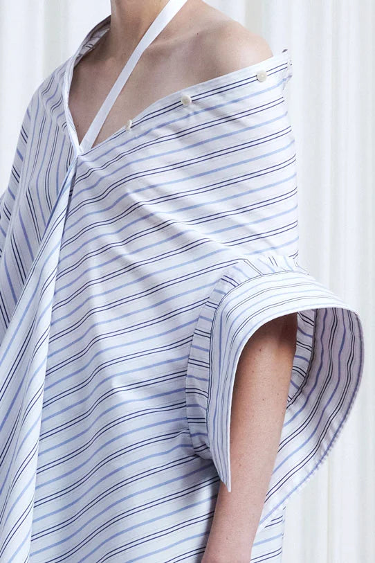 Haven Shirt, striped cotton off shoulder loose shirt