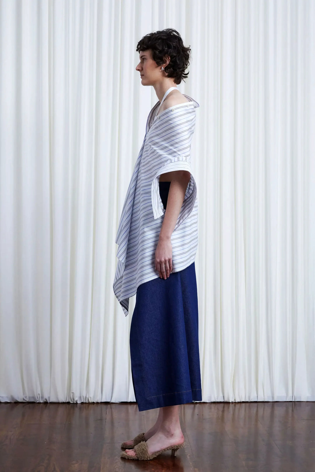 Haven Shirt, striped cotton off shoulder loose shirt