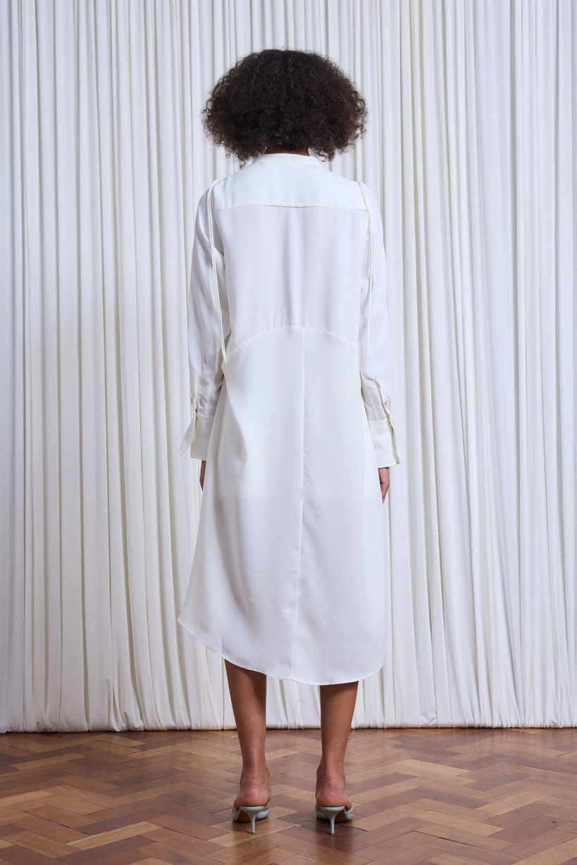 Uncover Shirt, ivory crepe long back shirt