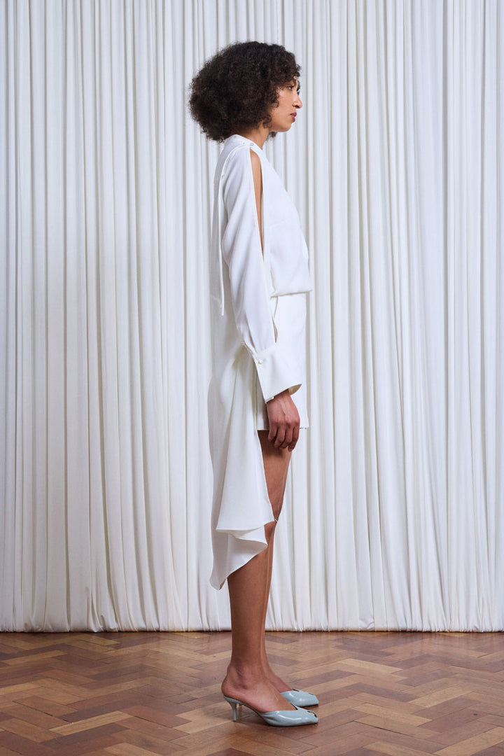 Uncover Shirt, ivory crepe long back shirt