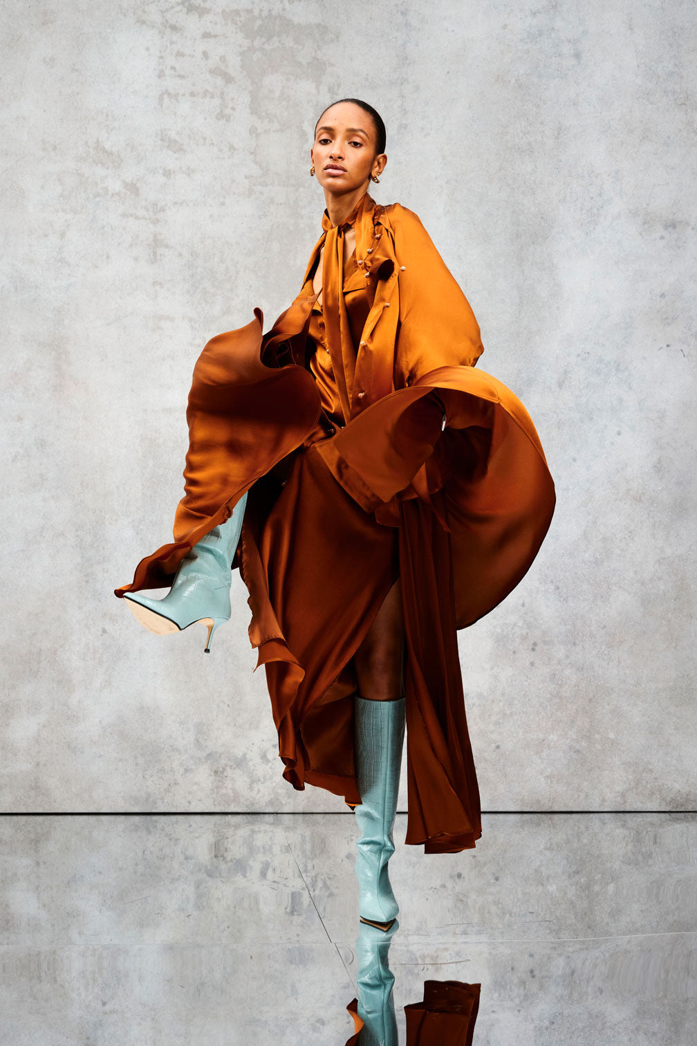 DISSECT PUSSYBOW DRESS Copper Silk